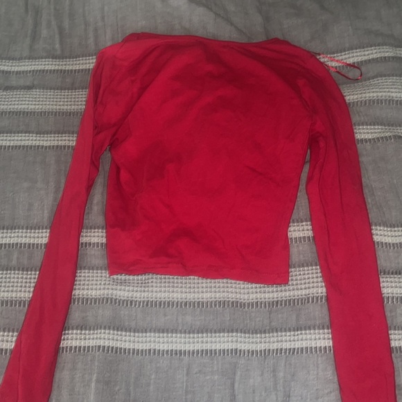 Ambiance apparel Red Crop Shirt - Picture 3 of 3